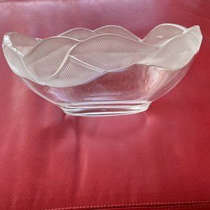 Glass Bowl With Frosted  Leaf Design. 8 X 3-1/2.  Perfect condition